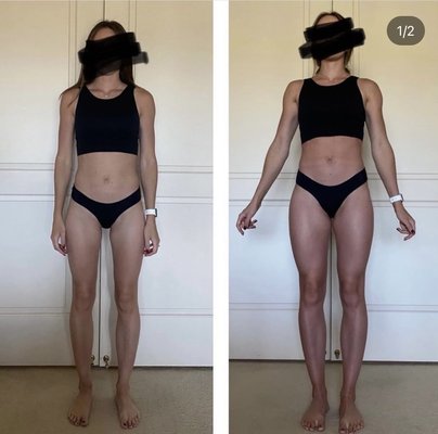 22lb Muscle Growth Transformation - This transformation took 1 year to do and required consistent strength training 4x per week with an increase in her protein intake. Since gaining this weight Masha has felt significantly more confident in her own skin and loves the way she looks. 22lb Muscle Growth Transformation - This transformation took 1 year to do and required consistent strength training 4x per week with an increase in her protein intake. Since gaining this weight Masha has felt significantly more confident in her own skin and loves the way she looks.