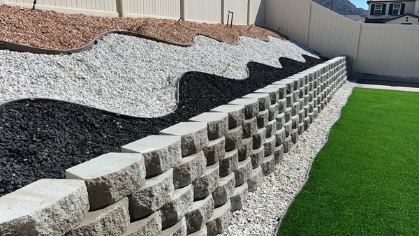 Complete Backyard - Backyard turf and rocks and planter