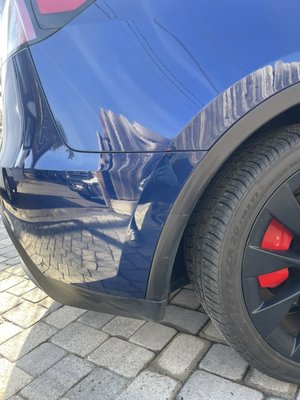 2023 Tesla Model Y rear Bumper Repair - I went to my customers house did the repair on site. It took me four hours to complete. I repair rear bumper had a dent size of a golf ball and I replaced the flare