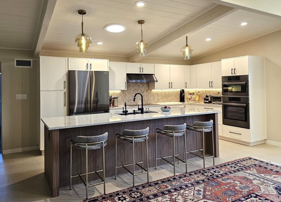 Mid-Century Modern Kitchen, La Jolla, CA, Nov 2023 - Transforming this La Jolla kitchen to match its mid-century modern architecture. The kitchen renovation involved flipping the location of the kitchen and family room; finished product was indeed beautiful!