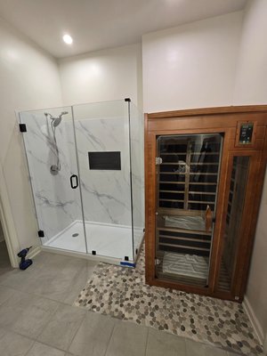 bath remodel/shower encloser - we installed the shower, tiled the pebbles, installed glass bath remodel/shower encloser - we installed the shower, tiled the pebbles, installed glass