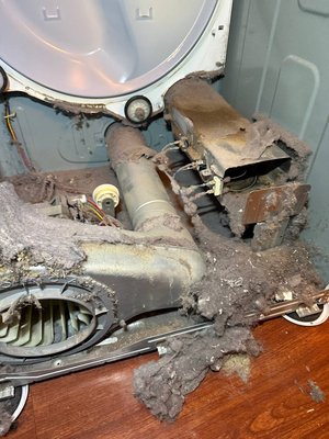 Dryer repair - This dryer had heavy lint buildup inside the vent area, which can cause long drying times, overheating, burning smells, and potential fire risk. We cleaned the lint buildup, checked the airflow, and made sure the dryer was working more safely and efficiently. Dryer repair - This dryer had heavy lint buildup inside the vent area, which can cause long drying times, overheating, burning smells, and potential fire risk. We cleaned the lint buildup, checked the airflow, and made sure the dryer was working more safely and efficiently.