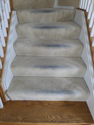 Stair Cleaning 2023 - After utilizing hot water extraction with our truck mounted machine, the color transfer was gone and the carpets looked good as new!