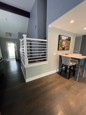 From Bright to Dramatic - What a transformation! From bright and bulky entrance to dramatic and cozy kitchen sitting area. The difference this made is huge! We moved the stairs from facing the doorway to the opposite side of the stairway, facing the kitchen. It went from bright to a cozy sitting area. From Bright to Dramatic - What a transformation! From bright and bulky entrance to dramatic and cozy kitchen sitting area. The difference this made is huge! We moved the stairs from facing the doorway to the opposite side of the stairway, facing the kitchen. It went from bright to a cozy sitting area.