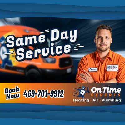 Same Day Service - Same-day service subject to availability. Not all services or appointment requests qualify. Additional charges may apply. Residential customers only.
