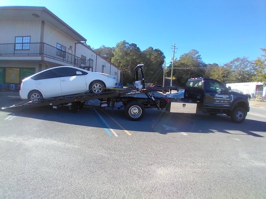Blow out on Toyota Pirus - Had a blow out while driving, call and was able to respond and pick up car within 30 mins. Towed to the owners house and removed tires for her to take to a tire shop. Blow out on Toyota Pirus - Had a blow out while driving, call and was able to respond and pick up car within 30 mins. Towed to the owners house and removed tires for her to take to a tire shop.