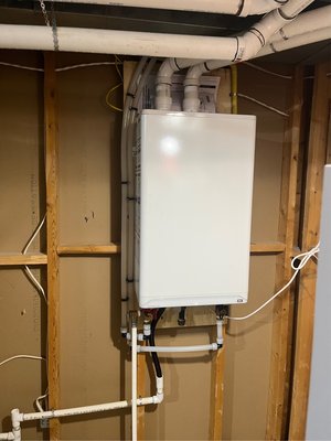 Tankless Water heater Installation - We recently replaced a 20-year-old power vent water heater with the advanced IBC Superflow tankless water heating system. This upgrade not only enhances efficiency but also significantly improves safety. The IBC Superflow features a sealed combustion chamber, virtually eliminating the risk of combustion by-products leaking into the home, providing homeowners with a safer and more efficient hot water solution.
Financing is available Tankless Water heater Installation - We recently replaced a 20-year-old power vent water heater with the advanced IBC Superflow tankless water heating system. This upgrade not only enhances efficiency but also significantly improves safety. The IBC Superflow features a sealed combustion chamber, virtually eliminating the risk of combustion by-products leaking into the home, providing homeowners with a safer and more efficient hot water solution.
Financing is available