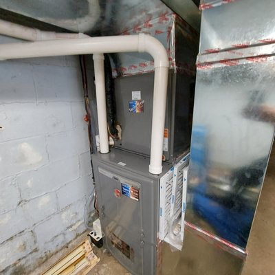 FURNACE AND AC INSTALL - This was a total gut! New main trunk and take offs. New furnace and condensing unit. FURNACE AND AC INSTALL - This was a total gut! New main trunk and take offs. New furnace and condensing unit.