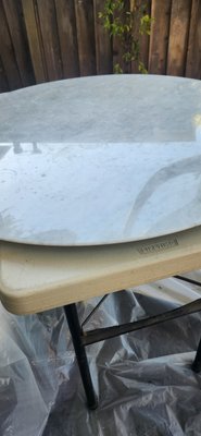 Table etched and restoration - This is a restoration of a very etched, lightly scratched withe carrera table top. we removed all imperfections by wet Sanding to base and bringing it up to a high gloss finish. in the end we applied a coat of Sealer to protect the finish. Table etched and restoration - This is a restoration of a very etched, lightly scratched withe carrera table top. we removed all imperfections by wet Sanding to base and bringing it up to a high gloss finish. in the end we applied a coat of Sealer to protect the finish.