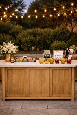 Backyard Birthday Party - It was a backyard birthday party, simple set-up. They provided the bar & liquor, I provided the garnishes, the elevations/decor, the mixes, the ice, etc Backyard Birthday Party - It was a backyard birthday party, simple set-up. They provided the bar & liquor, I provided the garnishes, the elevations/decor, the mixes, the ice, etc