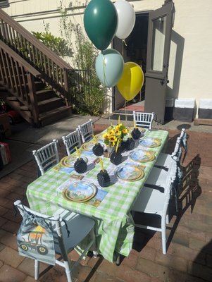 Tractor party - Bounce House, balloons, table  chairs and table decor