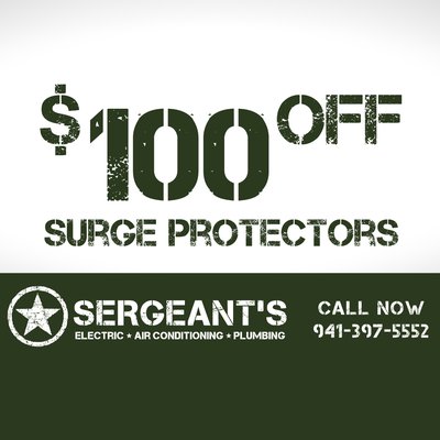 $100 Off Surge Protectors - Offer valid on qualifying residential whole-home surge protection installations only. Additional charges may apply for electrical panel modifications, code-required upgrades, permits, or other installation requirements. Cannot be combined with other offers or prior sales. $100 Off Surge Protectors - Offer valid on qualifying residential whole-home surge protection installations only. Additional charges may apply for electrical panel modifications, code-required upgrades, permits, or other installation requirements. Cannot be combined with other offers or prior sales.
