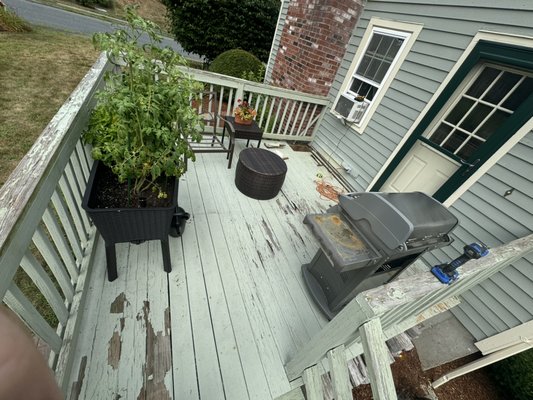 From old to new deck boards and railings - This job required removing all old and rotted deck boards and upgrading to a more modern pressure treated wood. From old to new deck boards and railings - This job required removing all old and rotted deck boards and upgrading to a more modern pressure treated wood.