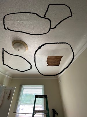 Ceiling Replacement - The ceiling to this studio was extensive. There was water damage which caused part of the ceiling to collapse. We removed all the plaster and replaced it with drywall. We textured and painted the completed ceiling. We finished this project in 2 days.