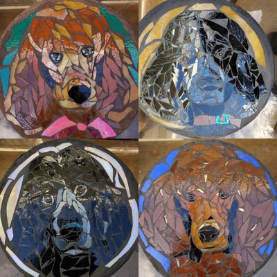 Unique Mosaic Garden Stepping Stone - these are 12 inch garden stepping stones. I make these using your photos from handcut stained glass, mortar and grout. They can be placed directly in ground, inset into a path or patio, or displayed as art. Waterproof and weather resistant. Make wonderful personalized and unique gifts. Unique Mosaic Garden Stepping Stone - these are 12 inch garden stepping stones. I make these using your photos from handcut stained glass, mortar and grout. They can be placed directly in ground, inset into a path or patio, or displayed as art. Waterproof and weather resistant. Make wonderful personalized and unique gifts.