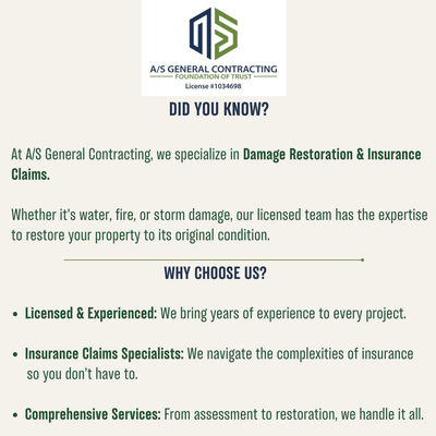 A/S General Contracting: Your Restoration Experts 💪🏼 - We get the job done right the first time, ensuring your property is back to its best! A/S General Contracting: Your Restoration Experts 💪🏼 - We get the job done right the first time, ensuring your property is back to its best!