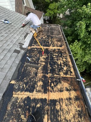 Flat roof was leaking, we recommend a full replacement in this situation - Removal of flat roof Flat roof was leaking, we recommend a full replacement in this situation - Removal of flat roof