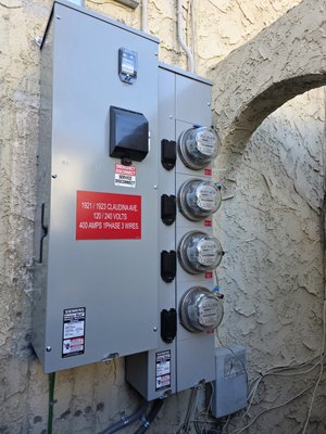 Panel Upgrade. - 400amps 4-meter single phase 120/240V, Project was requested from Owners and Inspected by DWP and City of Los Angeles. 
Main Service Disconnect. 4-unit apartment complex