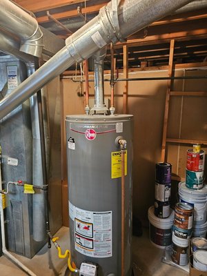 50 Gallon Water Heater Replacement - I arrived to the customers house and discovered the water heater tank was leaking so I swapped it with a 50 gallon bradford white water heater along with nessecary code upgrades. 50 Gallon Water Heater Replacement - I arrived to the customers house and discovered the water heater tank was leaking so I swapped it with a 50 gallon bradford white water heater along with nessecary code upgrades.