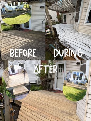 Full Deck Transformation! - I've fully transformed this deck, which has been bombarded with mold, algae, and mildew, by hand. My client, Linda, was utterly blown away by the result, and after 15 years of neglect, it looks brand new. Check out the before and afters below!

This past month, I've transformed a client's deck, which was previously infested with organic matter and algae that were rotting the cedar surface, creating a slipping hazard in winter or after heavy rainfall. I used a pressure washer as my main tool, combined with powerful chemicals, to dislodge organic matter and lift the top layer of the wood, washing away deep grime in the wood fibers. Then I used a thick metal-bristled brush to agitate the wood in areas my pressure washer couldn't reach.

Below are the before-and-after pictures of the two-day transformation project for this 260-square-foot deck. If you have any outdoor furniture, porches, decks, or fences that need a deep cleaning, don't hesitate to reach out!! 😊

Fully registered and self-contracted. Help support youth-owned businesses!