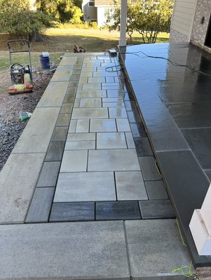 Paver walkway and landing - Block and paver walkway with door landing