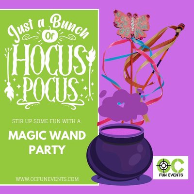 Hocus Pocus party with Magic Wands- Mobile party services - Gather your Witches and Wizards to create your own magic wands at a Hocus Pocus party! We bring to fun to you at any location in Orange County to make a party. Our party coaches will bring all of equipment to make magic wands. Then work with your guests to create their own! Each guest will swirl up delight and take home their own wand to brew up some magic. We can set up at any location in OC. Hocus Pocus party with Magic Wands- Mobile party services - Gather your Witches and Wizards to create your own magic wands at a Hocus Pocus party! We bring to fun to you at any location in Orange County to make a party. Our party coaches will bring all of equipment to make magic wands. Then work with your guests to create their own! Each guest will swirl up delight and take home their own wand to brew up some magic. We can set up at any location in OC.