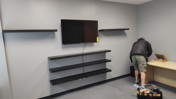 installation of shelves and TV - installing shelves ,TV and lamps. installation of shelves and TV - installing shelves ,TV and lamps.