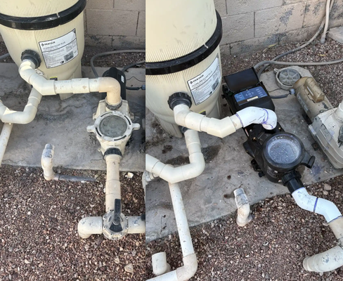 Pool Pump Replacement – Hayward TriStar VS 950 - Removed the old, failing pool pump and installed a new Hayward TriStar variable-speed pump. Updated the plumbing connections, verified proper priming and circulation, and tested the system for correct operation. The new variable-speed pump provides quieter operation, improved circulation, and better energy efficiency.
Guardian Pool Pros – Professional pool equipment repair and replacement in the Las Vegas Valley. Pool Pump Replacement – Hayward TriStar VS 950 - Removed the old, failing pool pump and installed a new Hayward TriStar variable-speed pump. Updated the plumbing connections, verified proper priming and circulation, and tested the system for correct operation. The new variable-speed pump provides quieter operation, improved circulation, and better energy efficiency.
Guardian Pool Pros – Professional pool equipment repair and replacement in the Las Vegas Valley.