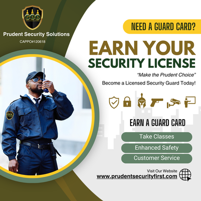 Earn Your Guard Card - Prudent Security Solutions is actively contributing to the community by creating job opportunities and empowering individuals through comprehensive security training. By offering classes in unarmed and armed guard training, CPR/AED certification, Taser safety, and other specialized courses, Prudent prepares participants for rewarding careers in security, ensuring they are well-equipped to handle real-world situations with professionalism. These programs not only fill a growing need for security personnel but also give participants valuable skills that improve their employability, allowing them to thrive in a competitive industry.
Through partnerships with institutions like Calabasas High School and beyond, Prudent helps maintain safety in the community while also supporting individuals seeking to make a positive impact. In this way, Prudent Security Solutions combines community service with professional development, fostering a safer environment and a stronger workforce. Earn Your Guard Card - Prudent Security Solutions is actively contributing to the community by creating job opportunities and empowering individuals through comprehensive security training. By offering classes in unarmed and armed guard training, CPR/AED certification, Taser safety, and other specialized courses, Prudent prepares participants for rewarding careers in security, ensuring they are well-equipped to handle real-world situations with professionalism. These programs not only fill a growing need for security personnel but also give participants valuable skills that improve their employability, allowing them to thrive in a competitive industry.
Through partnerships with institutions like Calabasas High School and beyond, Prudent helps maintain safety in the community while also supporting individuals seeking to make a positive impact. In this way, Prudent Security Solutions combines community service with professional development, fostering a safer environment and a stronger workforce.
