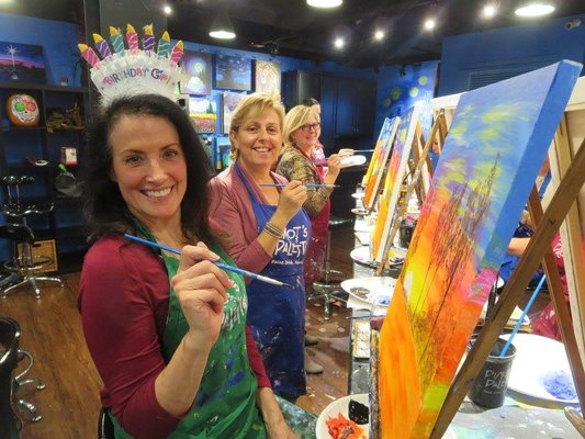 Come Paint With Us! - Our artist will guide you step-by-step through the featured painting and will ensure that you stay on track to completing your masterpiece by the end of class. There are no mistakes, but Acrylic paint dries quickly, making mistakes easy to fix and perfect.

No dress code here...dress casual or dress up. We will provide you with an apron but painters have been known to get involved in their work of art.