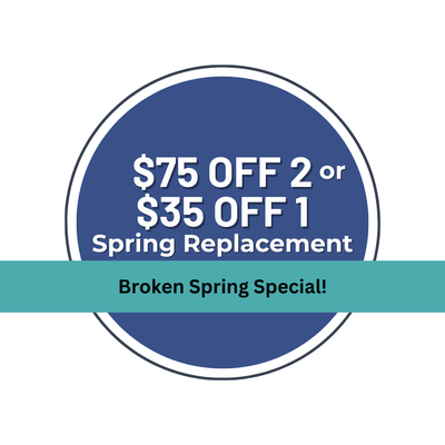 $75 OFF 2 or $30 OFF 1 Spring Replacement! - Springs are essential to your garage door opening and closing properly. $75 OFF 2 or $30 OFF 1 Spring Replacement! - Springs are essential to your garage door opening and closing properly.