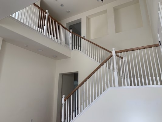 Interior painting - We painted the handrail black, the walls green, and the cabinets black. Interior painting - We painted the handrail black, the walls green, and the cabinets black.