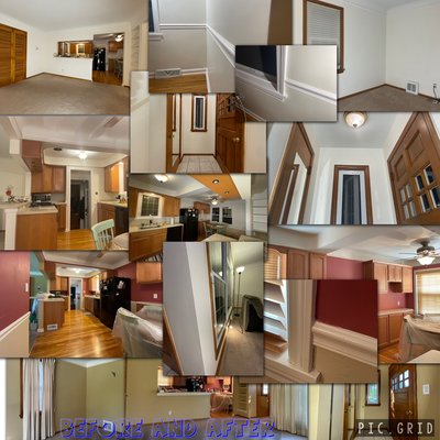 Svejda Kitchen & Living-room Repaint - Before and After pictures of a full repaint we did. 
Kitchen, Livingroom, and Foyer area. Re-caulked Everything, drywall repair throughout, Ceiling, Walls, Trim. 
Always a satisfied customer. Thanks for looking!!