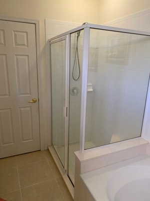 Framed to Frameless shower enclosure - This customer went from a framed shower enclosure to a frameless shower enclosure. Framed to Frameless shower enclosure - This customer went from a framed shower enclosure to a frameless shower enclosure.