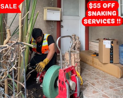 $55 OFF ANY SNAKE SERVICE - Snaking main sewer line $55 OFF ANY SNAKE SERVICE - Snaking main sewer line