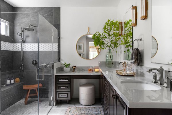 Sophisticated Primary Bath, Brea - Sometimes you need to start from scratch, and that’s exactly what we did! My clients wanted a space that made more sense for their stage of life. That meant building a large walk-in shower (no dangerous lip to trip over), nixing the tub, and getting rid of those oppressively dark cabinets. We took this room down to the studs, and build a gorgeous and SAFE space. Sophisticated Primary Bath, Brea - Sometimes you need to start from scratch, and that’s exactly what we did! My clients wanted a space that made more sense for their stage of life. That meant building a large walk-in shower (no dangerous lip to trip over), nixing the tub, and getting rid of those oppressively dark cabinets. We took this room down to the studs, and build a gorgeous and SAFE space.