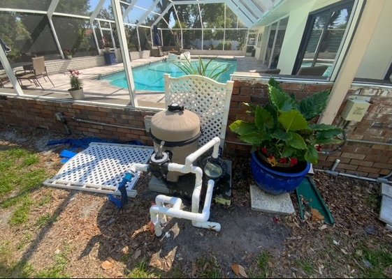 Filter Replacement and Heat Pump Installation - This customer wanted to moved away from a DE filter. We replaced their existing DE filter with a new cartridge filter, and then added in a brand new heat pump to their equipment pad. Filter Replacement and Heat Pump Installation - This customer wanted to moved away from a DE filter. We replaced their existing DE filter with a new cartridge filter, and then added in a brand new heat pump to their equipment pad.
