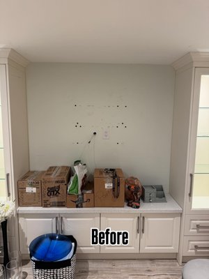 TV Mount Anchor Hole Repair - Patched and mudded multiple drywall anchor holes left behind from a wall-mounted TV. Smoothed the surface and prepped the area for paint, leaving a clean, seamless finish.