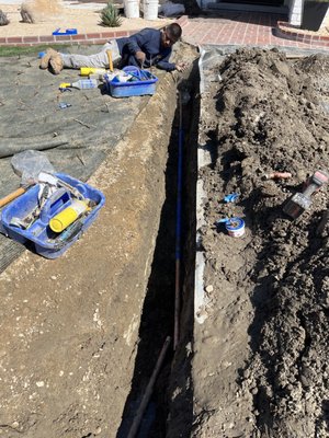 New 1" Copper Main Line Install Under Turf - WATER LEAK!!!! New main line install from the meter to the shutoff valve replacing the old leaky galvanized piping with new 1" copper type L. This project was interesting because we were working with turf and had to make sure to preserve the turf quality and aesthetic.