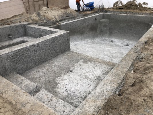Pool and spa (shotcrete placement) - After all your steel has been approved the next step for your pool is Shotcrete/Gunite to be shot a deputy is required in most cities to oversee placement and provide break test.