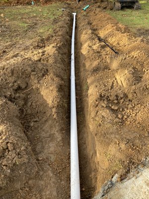 Sewer install - This is part of a large project we are completing for a great customer! This is 4” schedule 40 pvc to handle the drainage coming from a new garage we are building Sewer install - This is part of a large project we are completing for a great customer! This is 4” schedule 40 pvc to handle the drainage coming from a new garage we are building