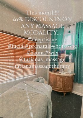 10% OFF ON ANY MASSAGE MODALITY!!! - Once you book your appointment you get your 10% discount.
It could be deep tissue, sports massage, prenatal, hot stone, etc.
Book with us now 10% OFF ON ANY MASSAGE MODALITY!!! - Once you book your appointment you get your 10% discount.
It could be deep tissue, sports massage, prenatal, hot stone, etc.
Book with us now