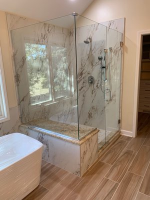 Great bathroom renovation at an affordable price! - This was a great bathroom transformation!
Converted old whirlpool to a nice Free-Standing tub, Expanded the shower and all new modern white vanities with beautiful granite tops. Great bathroom renovation at an affordable price! - This was a great bathroom transformation!
Converted old whirlpool to a nice Free-Standing tub, Expanded the shower and all new modern white vanities with beautiful granite tops.