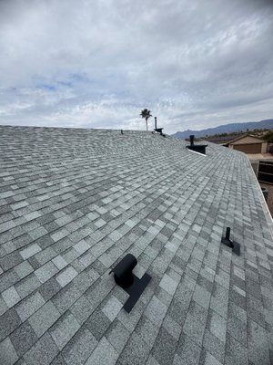 Asphalt Shingle Roof Systems - Asphalt Shingle Roof System with transitions to Flat Built-up, perfect installation.