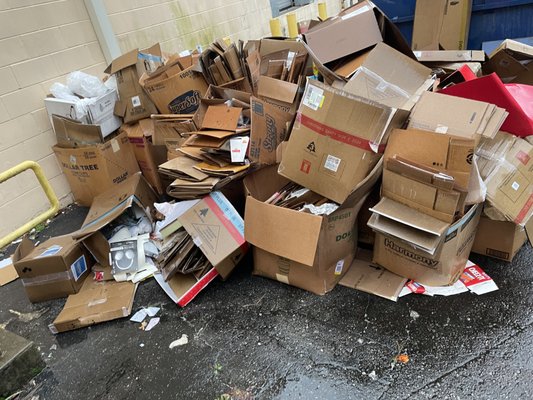 Commercial clean out - This business had an overflow of mainly boxes that were thrown out and had been piling up for quite some time. We got the call saying they needed help removing the junk from there premises. It was a good size job, but after four trips to the dump; we were able to complete it. The business was very satisfied with the transformation and we were happy to help restore them back to normal and clutter free!
