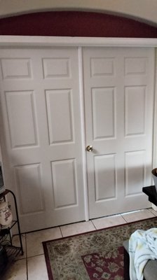 new bedroom entry doors - We were asked to replace the two doors leading into the master bedroom. After measurements were taken and the doors purchased we cut the new hinge mortises to mount the hinges. Then the mounted and the door frame trued up so that both doors closed properly. new bedroom entry doors - We were asked to replace the two doors leading into the master bedroom. After measurements were taken and the doors purchased we cut the new hinge mortises to mount the hinges. Then the mounted and the door frame trued up so that both doors closed properly.
