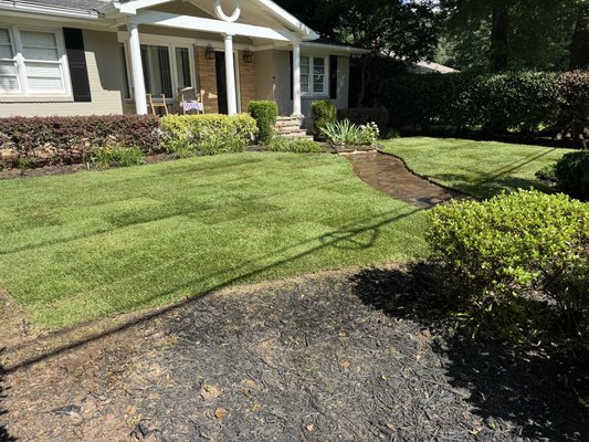 Empire Zoysia installation Brookhaven Georgia. - Before:
This Brookhaven property had thin, patchy turf, exposed red clay, and uneven areas that struggled with drainage and foot traffic. The lawn lacked curb appeal and required constant maintenance just to look presentable.

After:
We transformed the space with fresh, farm-direct Empire Zoysia installed by our professional crew. The new lawn is thick, level, and vibrant—built for durability, drought tolerance, and a clean, manicured look. Proper soil prep, grading, and seamless sod installation created an instant upgrade in both appearance and long-term performance.

If you’re looking for a low-maintenance, high-quality lawn in Brookhaven, Empire Zoysia delivers lasting results.