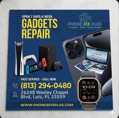 Phone, Computer, Tablet, Game Consoles Repair - Phone, tablet, computer & game console repairs done fast & right! Cracked screens, dead batteries, water damage & more. We fix it all. Best prices guaranteed. We match any competitors prices! 💪🔧 Phone, Computer, Tablet, Game Consoles Repair - Phone, tablet, computer & game console repairs done fast & right! Cracked screens, dead batteries, water damage & more. We fix it all. Best prices guaranteed. We match any competitors prices! 💪🔧