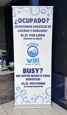 Wash and Fold - We offer a full service wash and fold program.
Pay per pound and come back to pick up your clothes once they are ready to go! Wash and Fold - We offer a full service wash and fold program.
Pay per pound and come back to pick up your clothes once they are ready to go!
