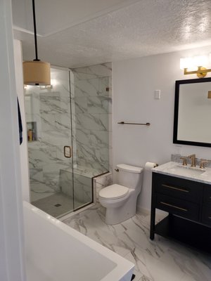 West Hills Bathroom Remodel - Amazing West Hills bathroom remodel in Carrara marble shower with a freestanding tub! West Hills Bathroom Remodel - Amazing West Hills bathroom remodel in Carrara marble shower with a freestanding tub!